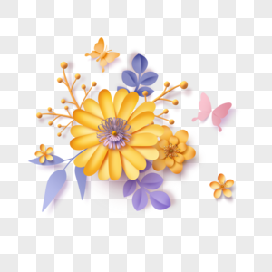 黄色花朵剪纸花卉边框图片