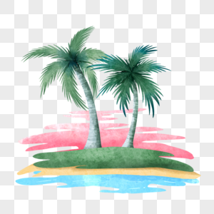 水彩棕榈树沙滩装饰高清图片