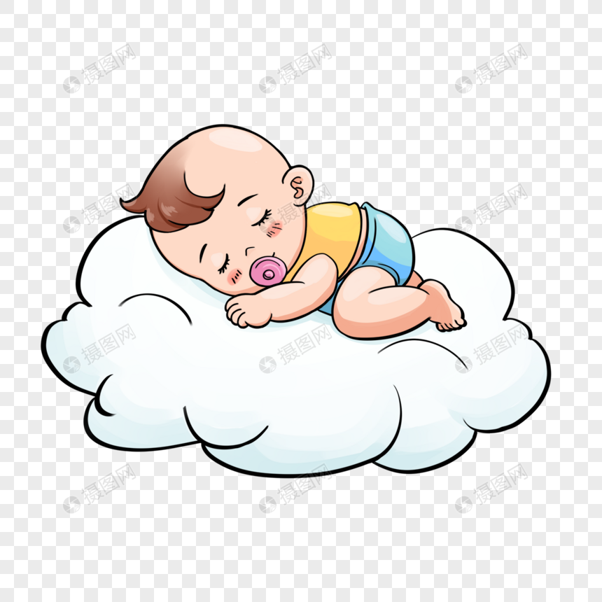 卡通婴儿睡在云朵上图片