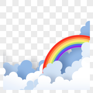 七色彩虹剪纸云朵天空图片