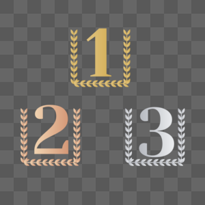 奖杯奖设置的矢量数字123一二三在黑色插图上孤立的现实的金银青铜桂冠和红丝带竞争游戏概念图片