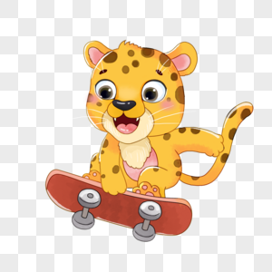 卡通可爱动物豹玩滑板图片