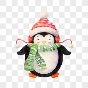 圣诞节可爱企鹅水彩风格图片