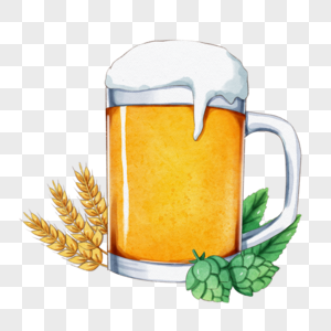 水彩啤酒和啤酒花高清图片