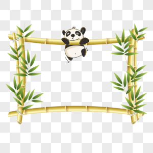 爬竹竿的熊猫竹子花卉边框图片
