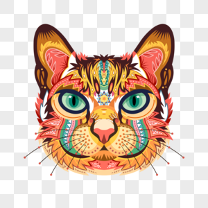 曼陀罗花纹艺术色彩艳丽猫高清图片