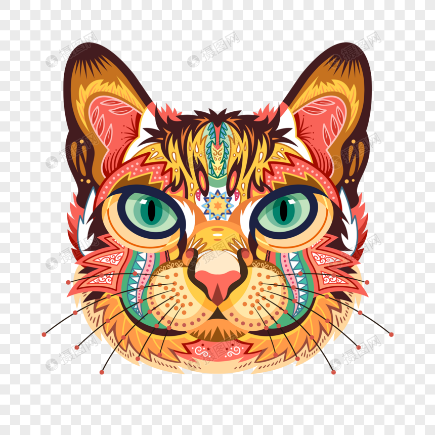 曼陀罗花纹艺术色彩艳丽猫图片