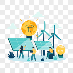 地球风车太阳能板环保绿色能源概念插画图片