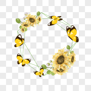 黄色春季蝴蝶花卉边框图片