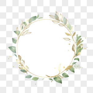 金箔树叶水彩婚礼圆形金色叶子边框图片