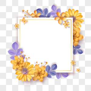 黄色质感剪纸花卉正方形边框图片