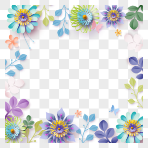花卉质感剪纸花朵边框图片