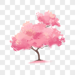 水彩嫩粉色樱花树图片