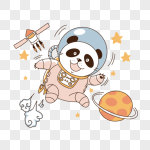 卡通风格熊猫宇宙动物宇航员图片
