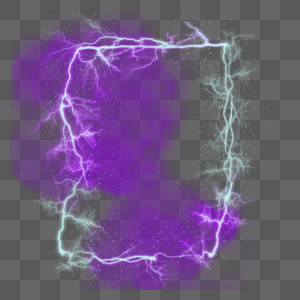 紫色烟雾透明闪电光效边框图片