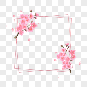 粉色方形外框桃花花卉边框图片