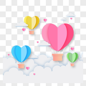 彩色爱心形状剪纸热气球图片