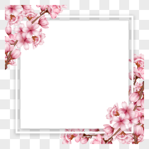 春天正方形粉色樱花边框图片