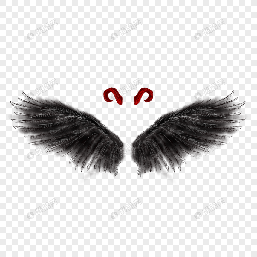 红色恶魔魔鬼角黑色恶魔魔鬼羽毛翅膀图片