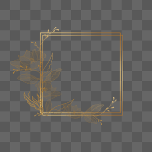 金色花卉植物线稿方形边框图片