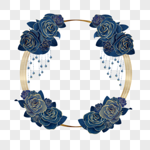 蓝金花朵花卉蓝色玫瑰花边框图片