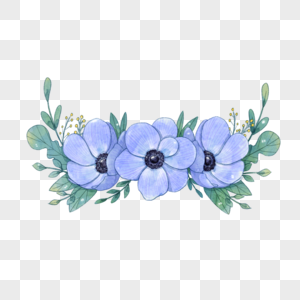 水彩蓝色银莲花装饰图片