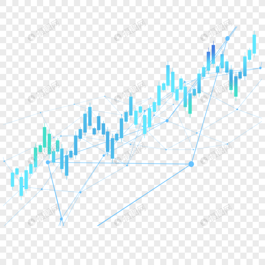 股票k线图上升趋势财务交易蓝色渐变蜡烛图图片