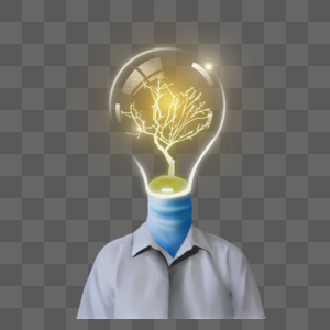 创意概念大脑想象力人灰色衬衫灯光灯泡高清图片素材