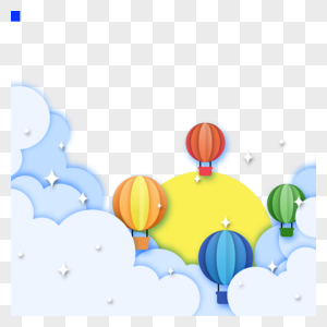 剪纸云朵和彩色热气球图片