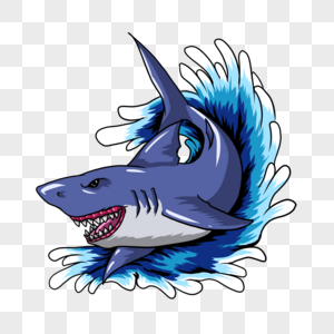 大鲨鱼海浪卡通美漫动物吉祥物徽标图片