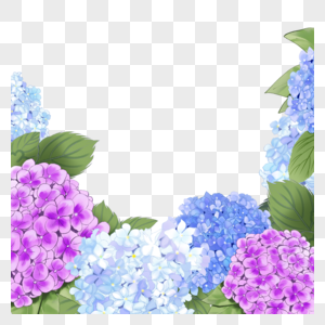 水彩绣球花卉婚礼蓝紫色边框图片