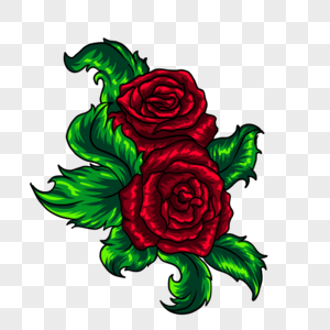 玫瑰花纹身卡通复古风格红色图片