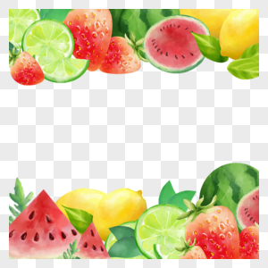 西瓜柠檬水果水彩边框图片