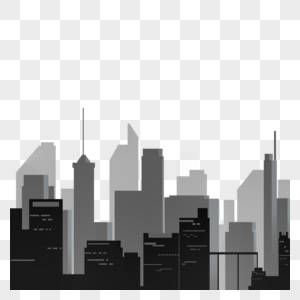 城市高楼天际线黑白灰渐变剪影图片