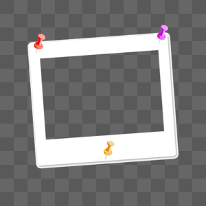 彩色钉子固定一个白色宝丽来相框高清图片