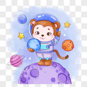 星球星空卡通动物小猴高清图片