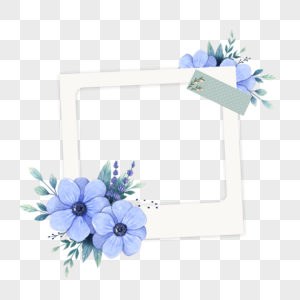 蓝色漂亮花朵手账花卉相框图片