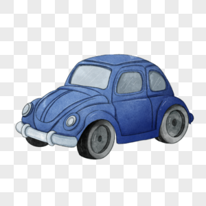 蓝色甲壳虫水彩复古汽车图片