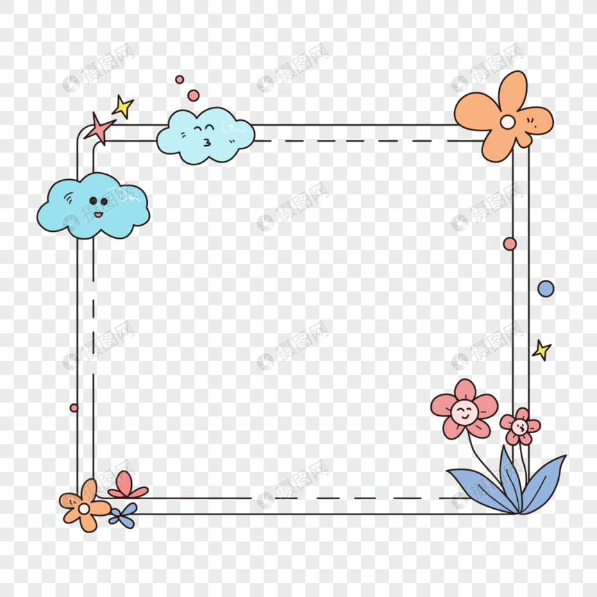 简约风格卡通可爱白云小花植物花卉边框图片