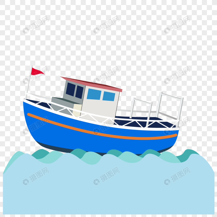 蓝色渔船图片
