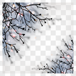 可爱白色花瓣树枝冬天光效边框高清图片