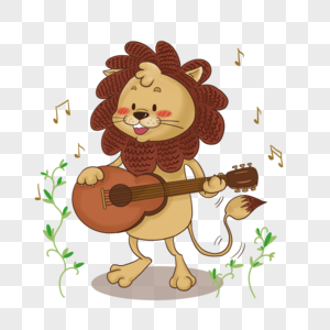 可爱的狮吉他动物音乐家图片
