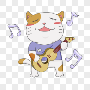 卡通音乐可爱猫咪弹吉他图片