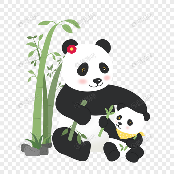 竹林背景两只熊猫动物母亲节图片