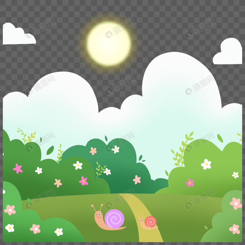 绿色草地蝴蝶和太阳春季花卉风景图片