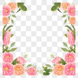 水彩牡丹花卉贺卡边框图片