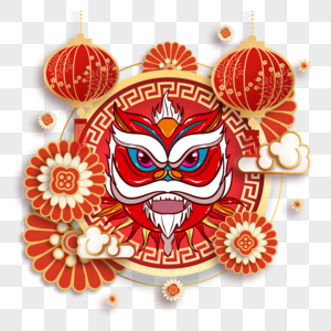 农历春节舞狮边框图片