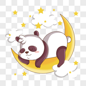 月亮上的熊猫儿童童话风格插画图片