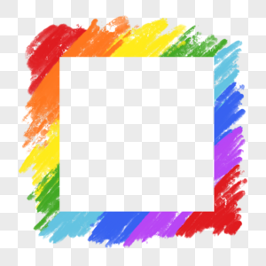 平面涂鸦方形蜡笔彩虹边框图片