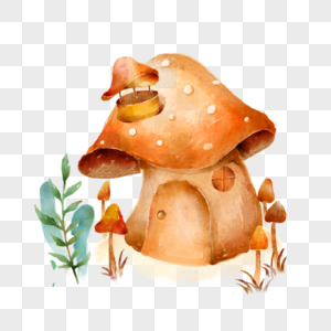 水彩蘑菇屋童话插图高清图片